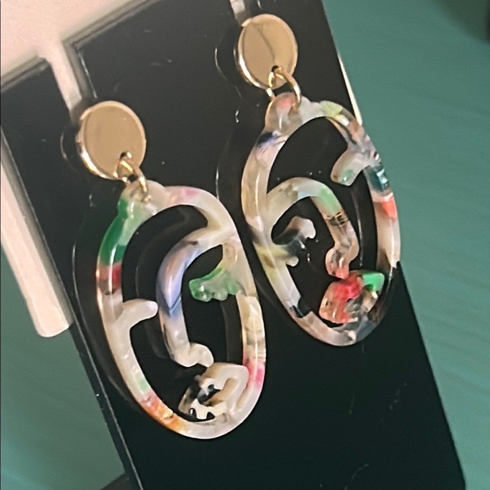New Lot 5 Pais of Gold Wood and Multicolor Art Deco Boho Style Drop Earrings Set - Picture 11 of 12
